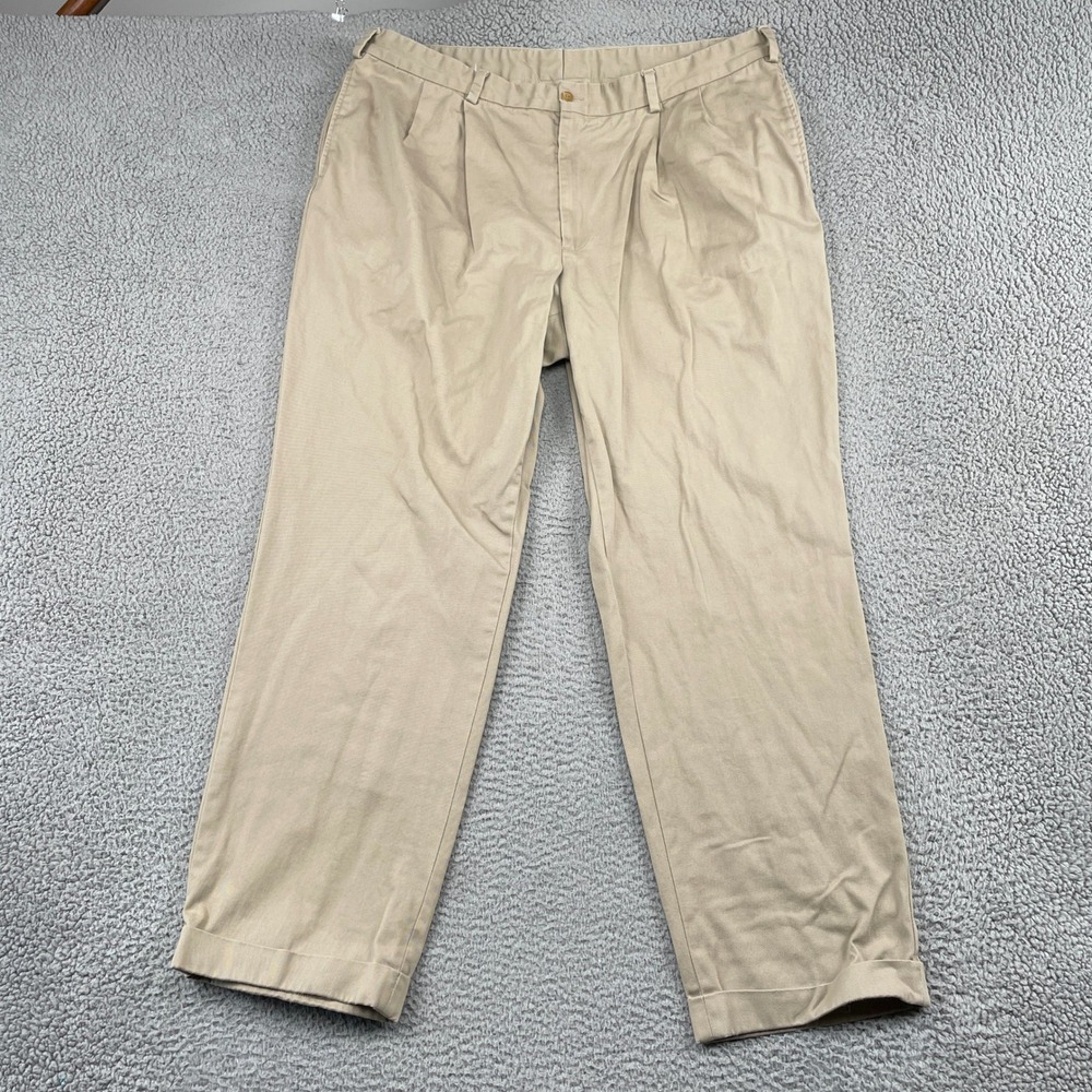 Bills Khakis Pants Mens 44x32 Tan Pleated Cuffed Cotton Twill Made in USA Chinos